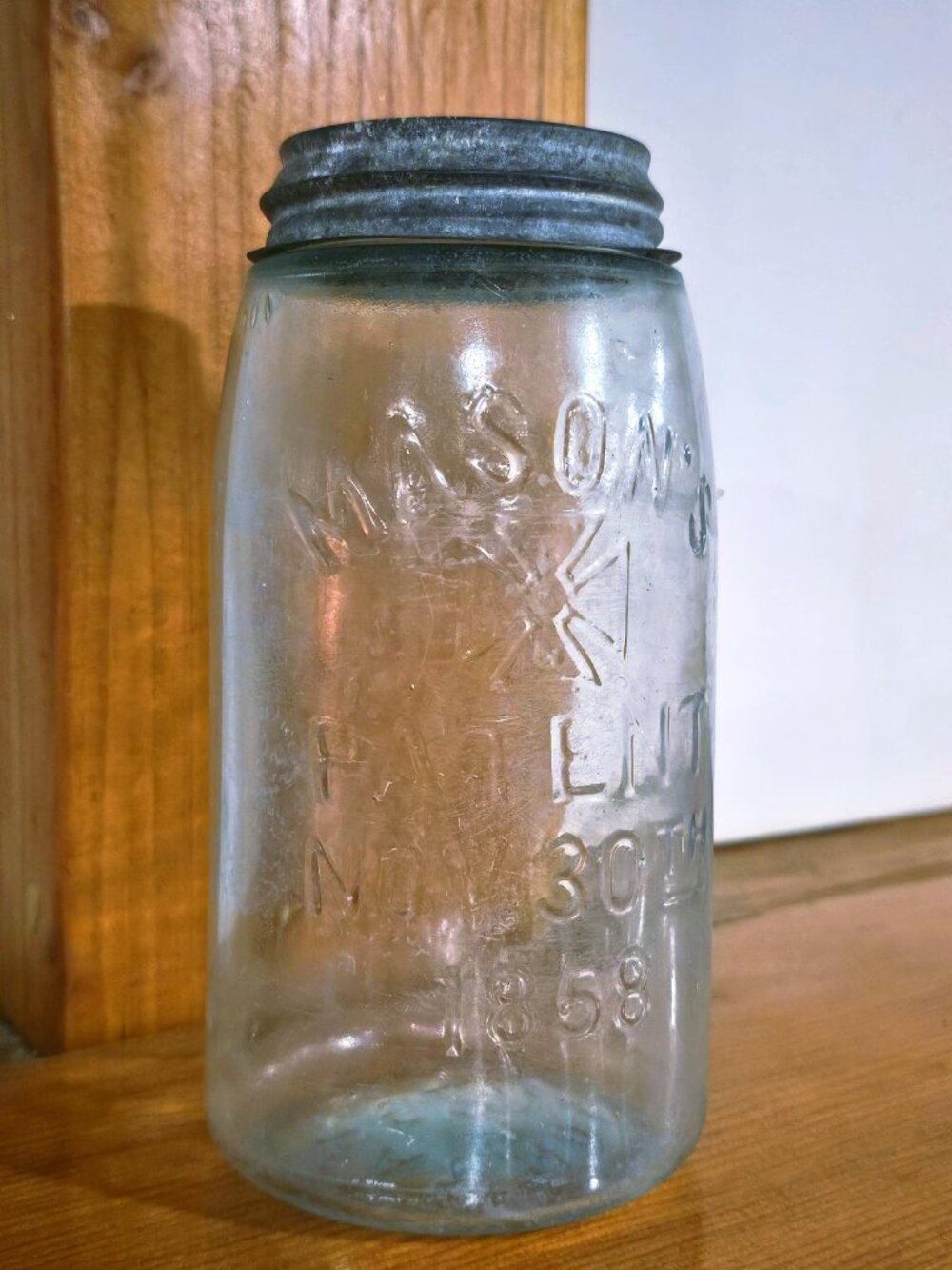 Antique Hero Cross Mason's Patent 1858 Half Gallon Canning Jar